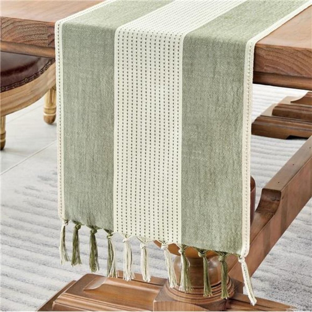 Linen Table Runner, Farmhouse Macrame Table Runners 13 x 72 Inches Long